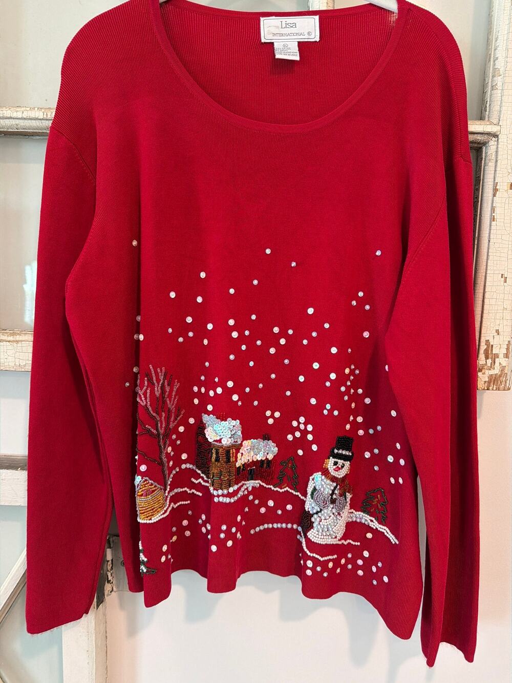 Vintage Lisa International size XL Christmas sweater beads and sequins